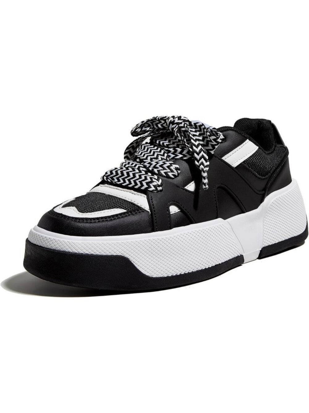 Women’s Black/White Thick Sole Lace Up Casual Comfortable Fashion Sneakers